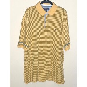 Tommy‎ Hilfiger Shirt Mens XL Yellow Black Stripe Polo Pique Mesh Knit Crest Y2K